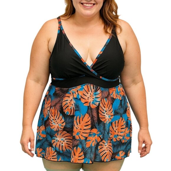 Grace Karin Tropical Print Top High-Waisted Bottom Tankini Swimsuit Set Size 2XL - Picture 1 of 10